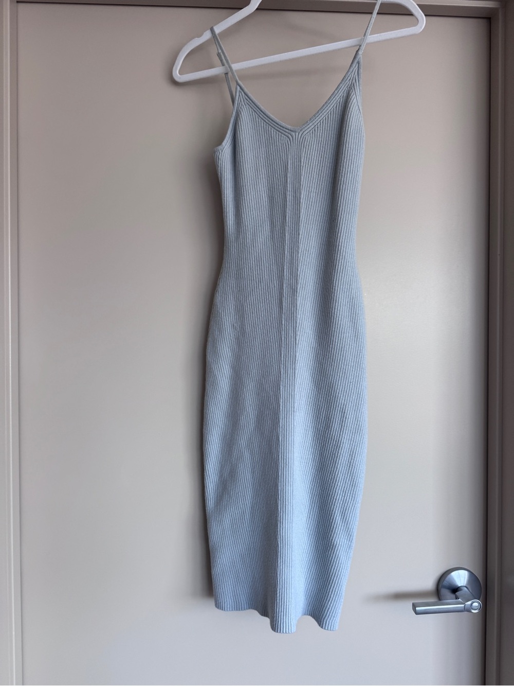 Abercrombie & Fitch Light Blue Ribbed Midi Slip Dress